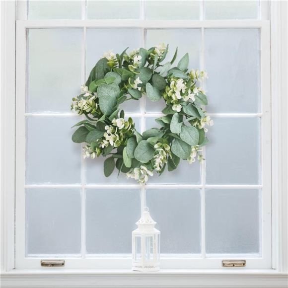 12" Artificial Eucalyptus Wreath for Front Door Small Spring Summer Wreath - Picture 2 of 7